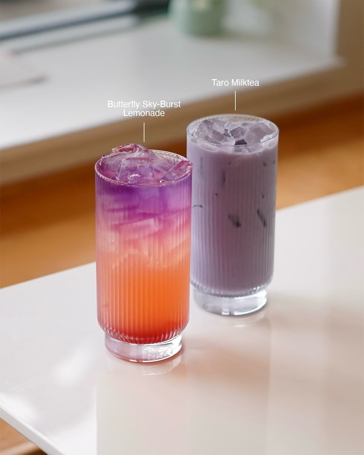 Taro Milk Tea & Butterfly Sky-burst Lemonade