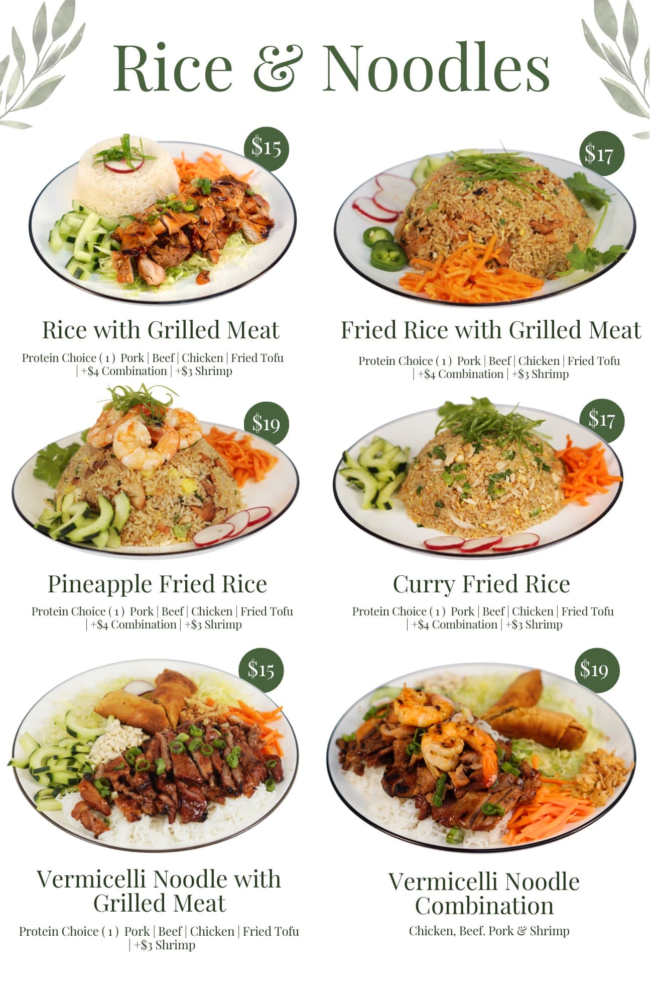 Rice & Noodles Menu
