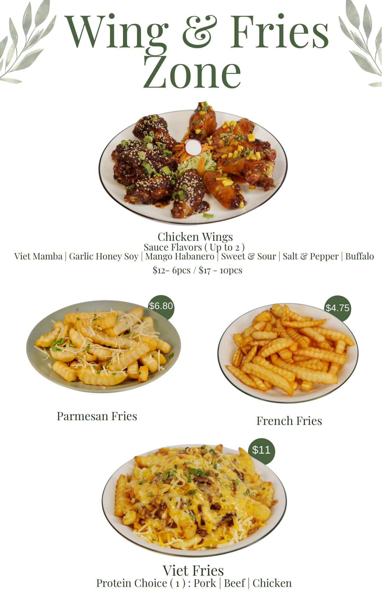 Wing & Fries Zone Menu